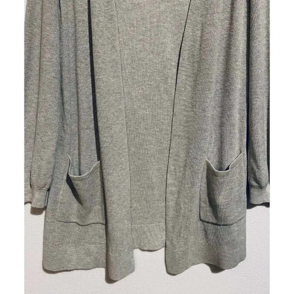 LOFT Cardigan Sweater Womens Large Gray Longline Open Front Silk Blend Comfy